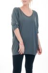 LARGE SIZE SWEATER TUNIC BACK TIE 4590 GREY