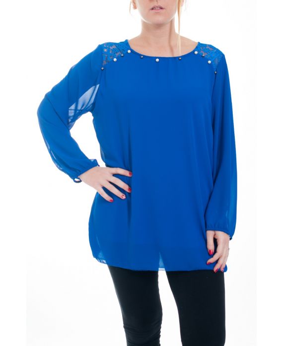 LARGE SIZE BLOUSE LACE AND PEARLS 4596 ROYAL