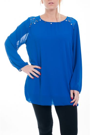 GROßE GRÖßE BLUSE MIT SPITZE UND PERLEN 4596 ROYAL