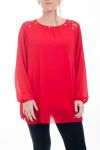 GROOT FORMAAT BLOUSE KANT EN PARELS 4596 ROOD