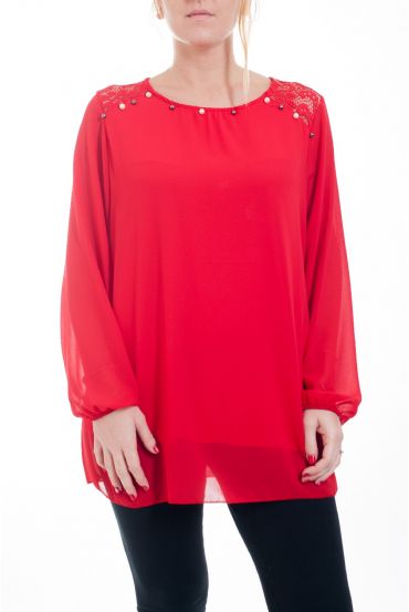 LARGE SIZE BLOUSE LACE AND PEARLS 4596 RED
