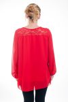 GRAN TAMAÑO DE LA BLUSA DE ENCAJE Y PERLAS 4596 ROJO