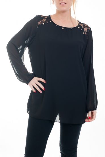 LARGE SIZE BLOUSE LACE AND PEARLS 4596 BLACK