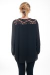 GRAN TAMAÑO DE LA BLUSA DE ENCAJE Y PERLAS 4596 NEGRO