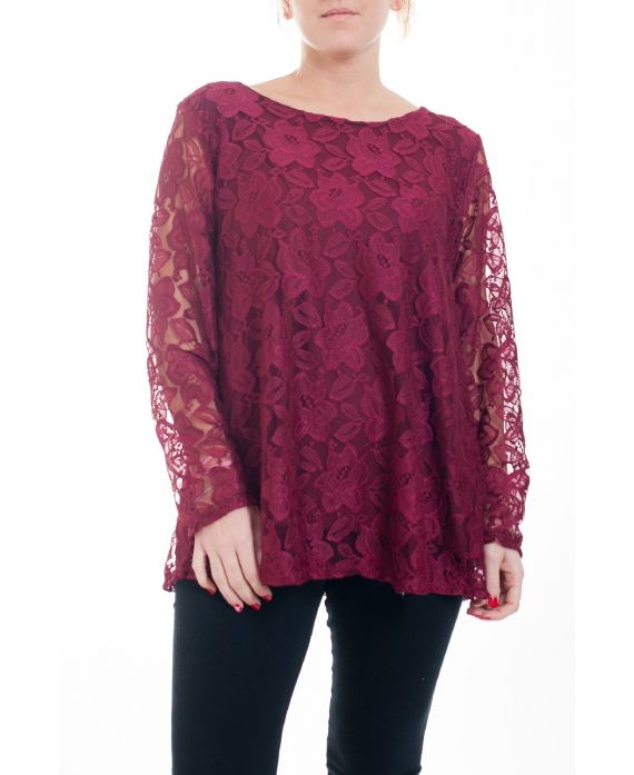 GRANDE TAILLE TUNIQUE DENTELLE 4595 BORDEAUX