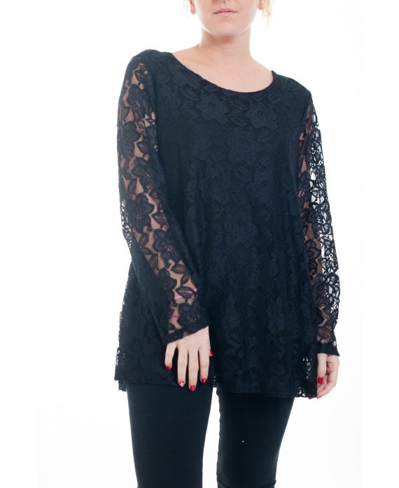 LARGE SIZE TUNIC TOP LACE 4595 BLACK