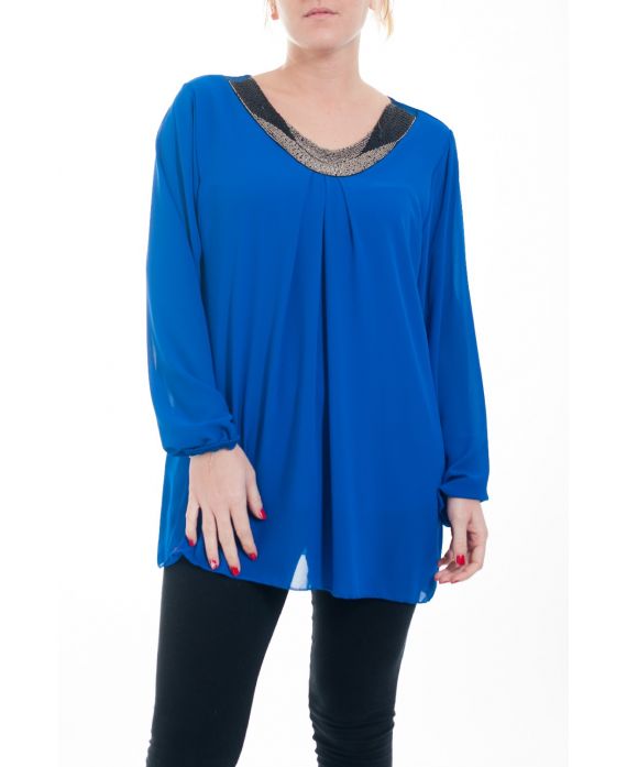 GRANDE TAILLE BLOUSE ENCOLURE FANTAISIE 4593 ROYAL