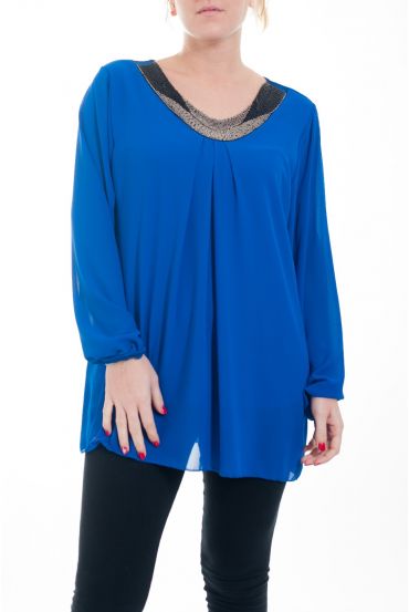 GRANDE TAILLE BLOUSE ENCOLURE FANTAISIE 4593 ROYAL