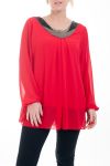 GRANDE TAILLE BLOUSE ENCOLURE FANTAISIE 4593 ROUGE