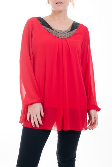 GRANDE TAILLE BLOUSE ENCOLURE FANTAISIE 4593 ROUGE