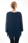 GRANDE TAILLE BLOUSE ENCOLURE FANTAISIE 4593 MARINE