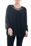 GRAN TAMAÑO DE LA BLUSA DE ESCOTE DE FANTASÍA 4593 NEGRO