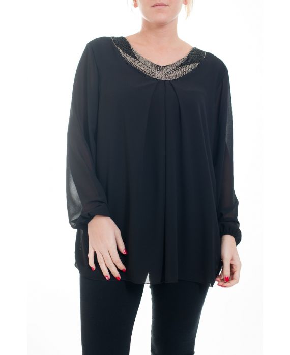 GRANDE TAILLE BLOUSE ENCOLURE FANTAISIE 4593 NOIR