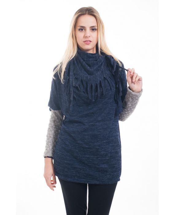 PULL BI-MATIERE + ECHARPE 4607 MARINE