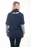 PULL BI-MATIERE + ECHARPE 4607 MARINE