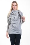 PULL BI-MATIERE + ECHARPE 4607 GRIS