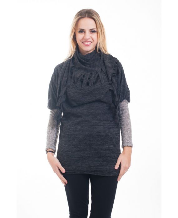 PULL BI-MATIERE + ECHARPE 4607 NOIR