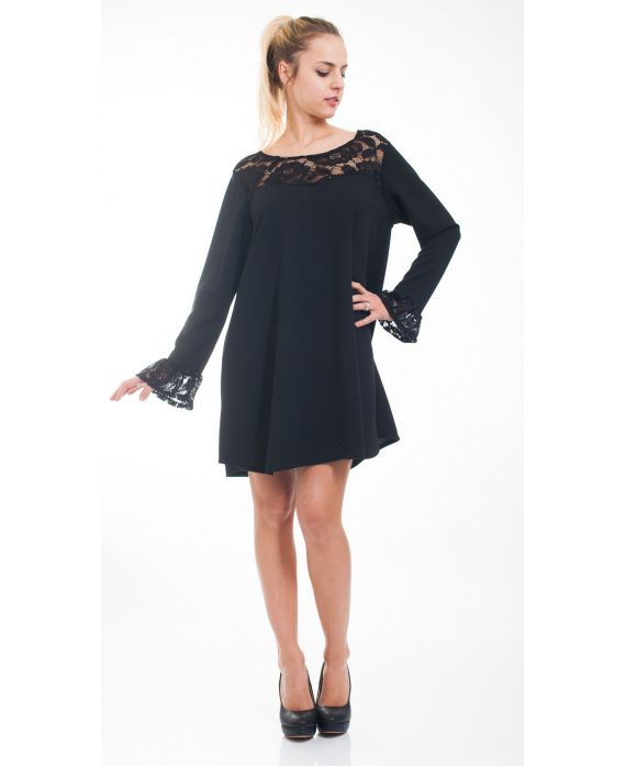 VESTIDO DE ENCAJE DE 4600 NEGRO