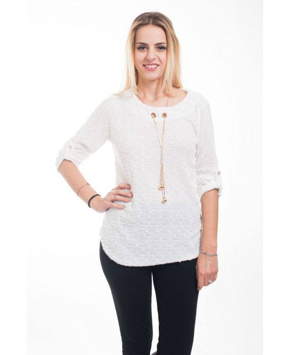 PULL EFFET BRILLANT BIJOU 4609 BLANC