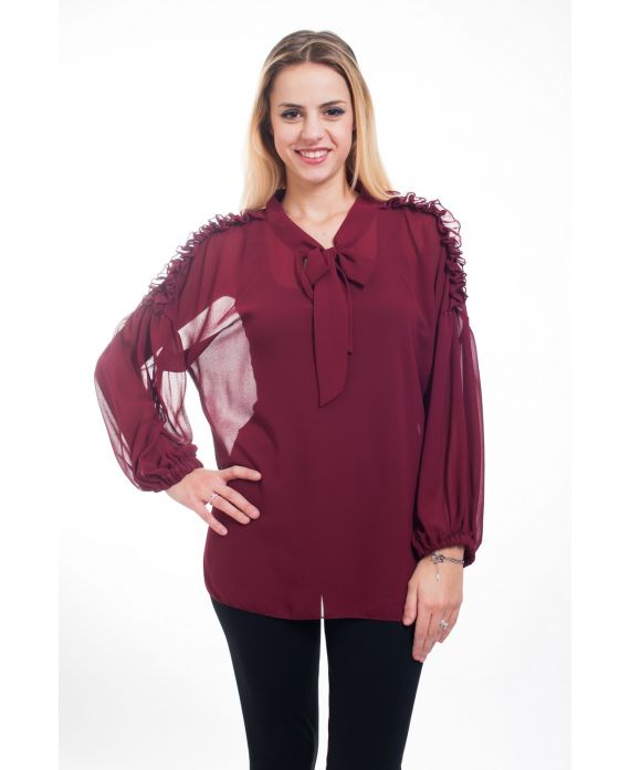 BLOUSE HEEFT EEN V-HALS HEEFT TIE 4610 BORDEAUX