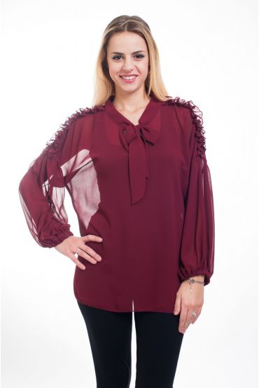 BLOUSE HEEFT EEN V-HALS HEEFT TIE 4610 BORDEAUX