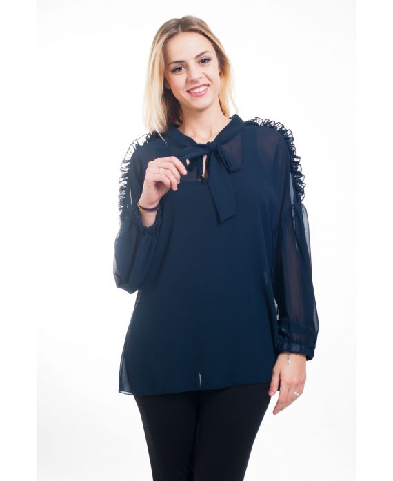 BLOUSE NECKLINE HAS TIE 4610 MARINE