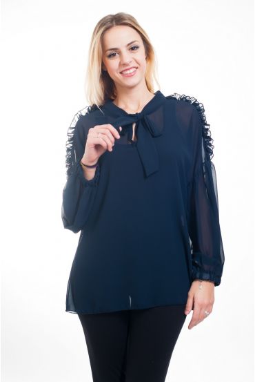 BLOUSE HEEFT EEN V-HALS HEEFT TIE 4610 MARINE