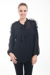 BLOUSE NECKLINE HAS TIE 4610 BLACK