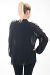 BLOUSE HEEFT EEN V-HALS HEEFT TIE 4610 ZWART