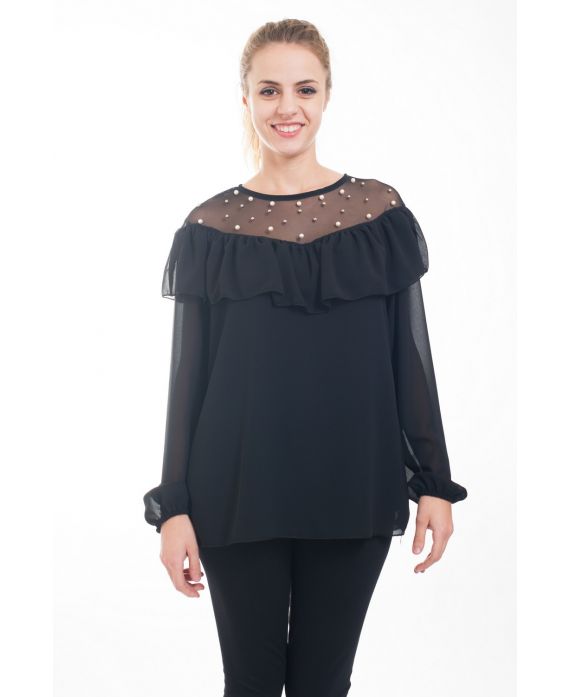 BLOUSE DENTELLE CLOUTEE 4613 NOIR