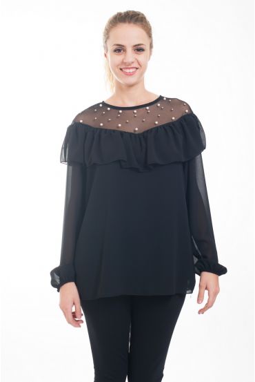 BLOUSE DENTELLE CLOUTEE 4613 NOIR