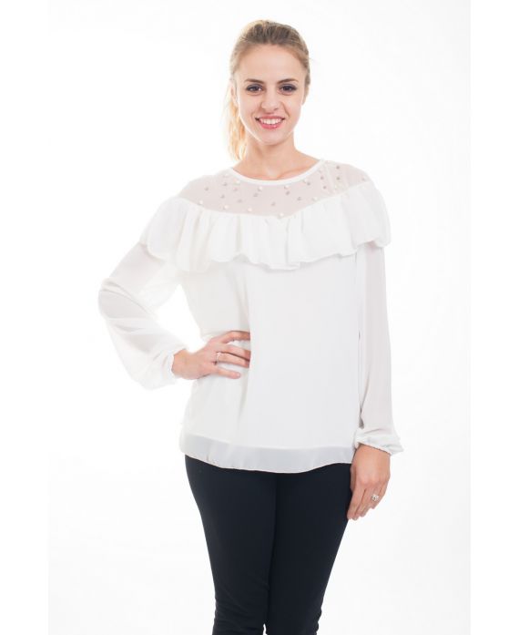 BLOUSE DENTELLE CLOUTEE 4613 BLANC