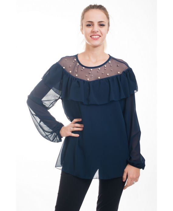 BLOUSE DENTELLE CLOUTEE 4613 MARINE