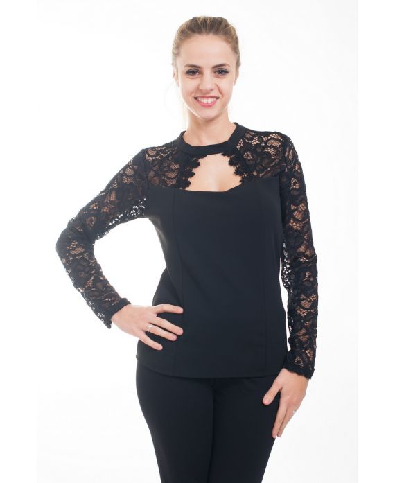 TOP VELADA DE ENCAJE 4615 NEGRO