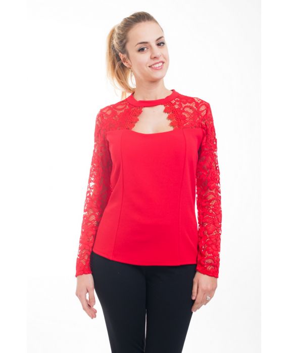 TOP SOIREE DENTELLE 4615 ROUGE