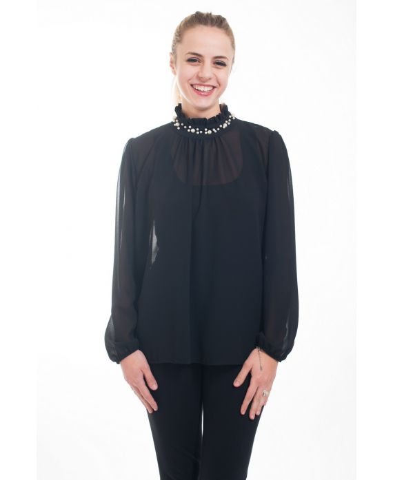 BLOUSE ENCOLURE PERLES 4616 NOIR