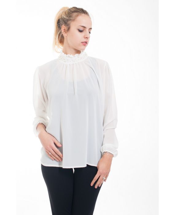 BLOUSE ENCOLURE PERLES 4616 BLANC