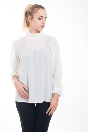 BLOUSE HEEFT EEN V-HALS KRALEN 4616-WIT