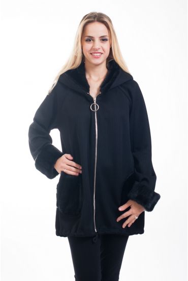 MANTEAU FAUSSE FOURRURE 5017 NOIR