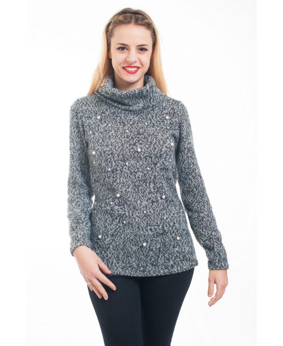 PULL COL ROULE PERLES 4626 NOIR