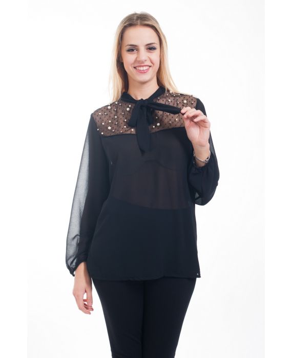 BLUSA CON CUENTAS DE LAZO 4633 NEGRO