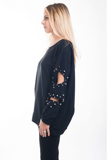 SWEATER SLEEVES DESTROY PEARLS 4629 BLACK