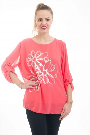 TUNIC FLOCKING FLOWERS 5029 CORAL
