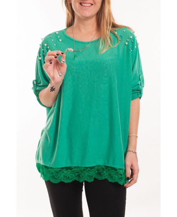 LARGE SIZE TUNIC BEADED + GEM 5066 GREEN