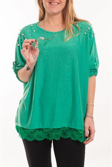 LARGE SIZE TUNIC BEADED + GEM 5066 GREEN