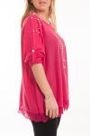 LARGE SIZE TUNIC BEADED + GEM 5066 FUSHIA