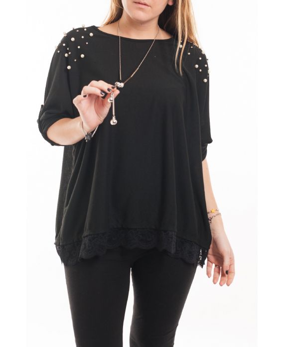 LARGE SIZE TUNIC BEADED + GEM 5066 BLACK