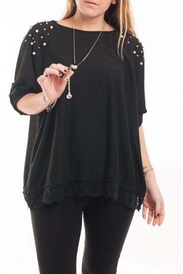 LARGE SIZE TUNIC BEADED + GEM 5066 BLACK