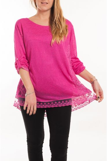 LARGE SIZE TUNIC TOP LACE 5056 FUSHIA