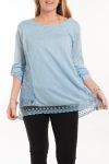 LARGE SIZE TUNIC TOP LACE 5056 BLUE